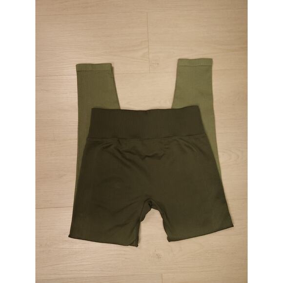 PINK Active Size S “I Am Strong” Olive Green Seamless High-Waisted Leggings - Picture 12 of 13